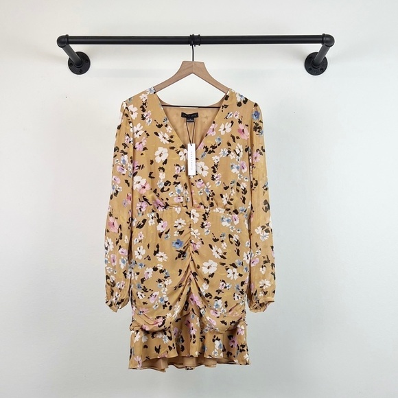 NWT Sanctuary Dreamer Floral Ruched Faux Wrap Long Sleeve Mini Dress - Picture 6 of 9